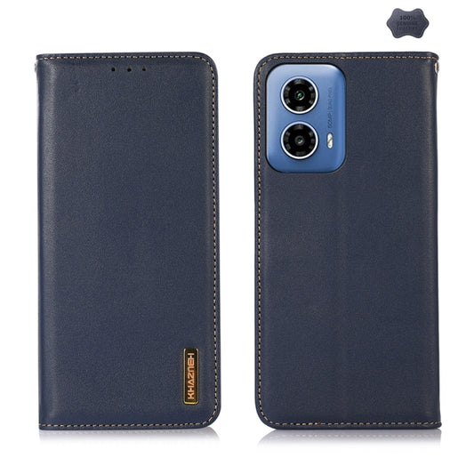 For Motorola Moto G34 KHAZNEH Nappa Top Layer Cowhide Leather Phone Case(Blue) - Motorola Cases by PMC Jewellery | Online Shopping South Africa | PMC Jewellery | Buy Now Pay Later Mobicred