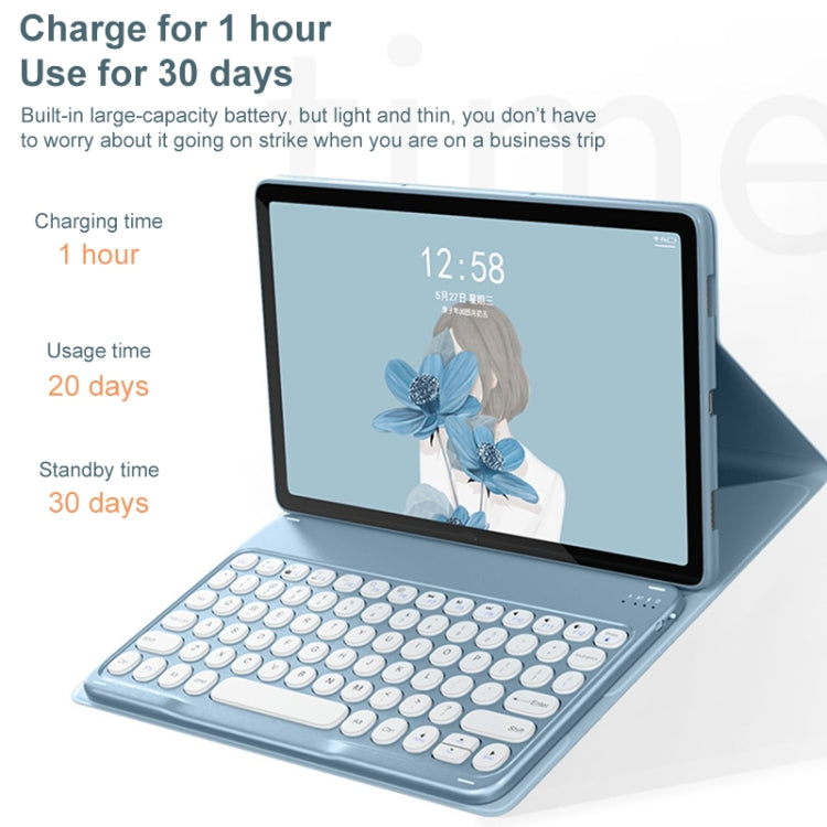 For Lenovo Tab M10 Plus 10.6 3rd Gen 2022 YM-LX106 Round Key Detachable Bluetooth Tablet Keyboard Leather Case without Mouse(Matcha Green) - Lenovo Keyboard by PMC TechLife | Online Shopping South Africa | PMC TechLife
