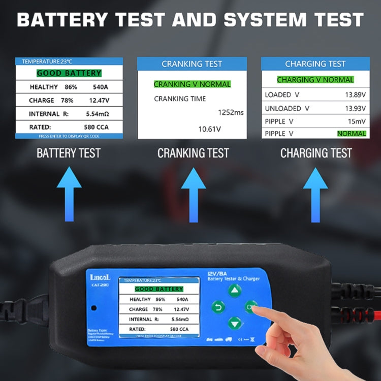 CAT-280 2 in 1 Car Battery Charger & Color Screen Battery Tester - Electronic Test by PMC TechLife | Online Shopping South Africa | PMC TechLife | Buy Now Pay Later Mobicred