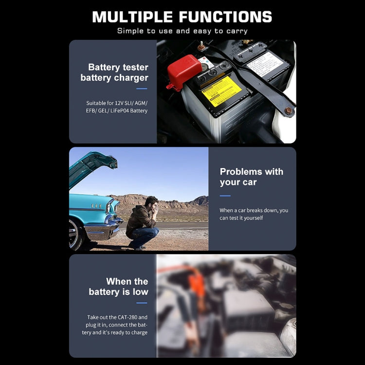 CAT-280 2 in 1 Car Battery Charger & Color Screen Battery Tester - Electronic Test by PMC TechLife | Online Shopping South Africa | PMC TechLife | Buy Now Pay Later Mobicred