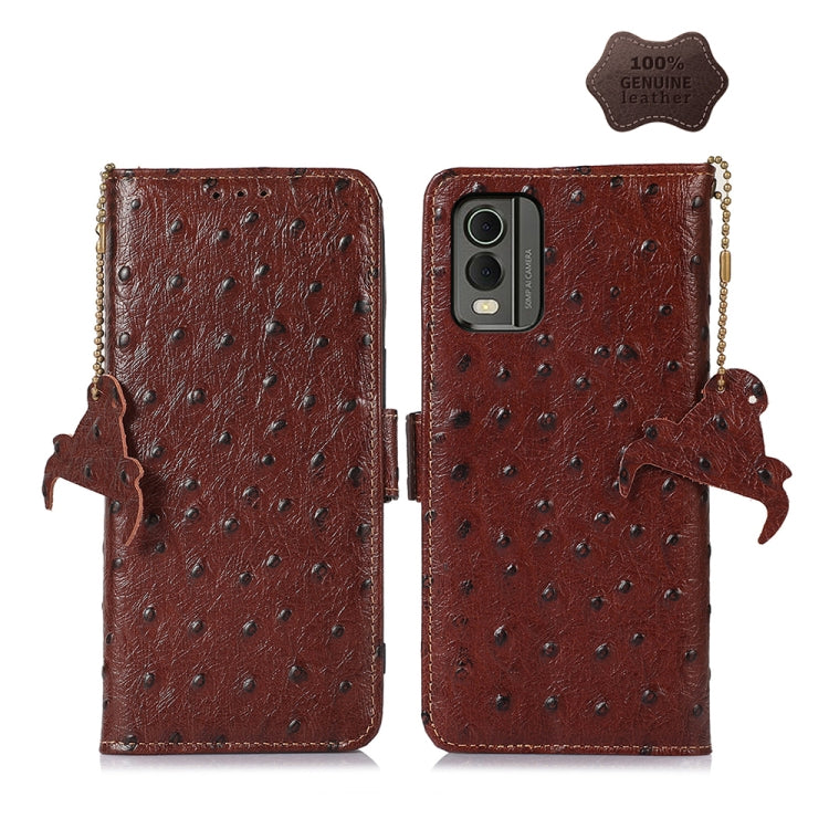 For Nokia C32 4G Ostrich Pattern Genuine Leather RFID Phone Case(Coffee) - Nokia Cases by PMC TechLife | Online Shopping South Africa | PMC TechLife | Buy Now Pay Later Mobicred
