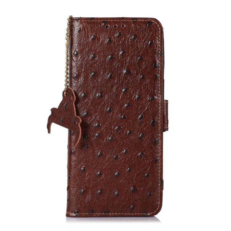 For Nokia C32 4G Ostrich Pattern Genuine Leather RFID Phone Case(Coffee) - Nokia Cases by PMC TechLife | Online Shopping South Africa | PMC TechLife | Buy Now Pay Later Mobicred