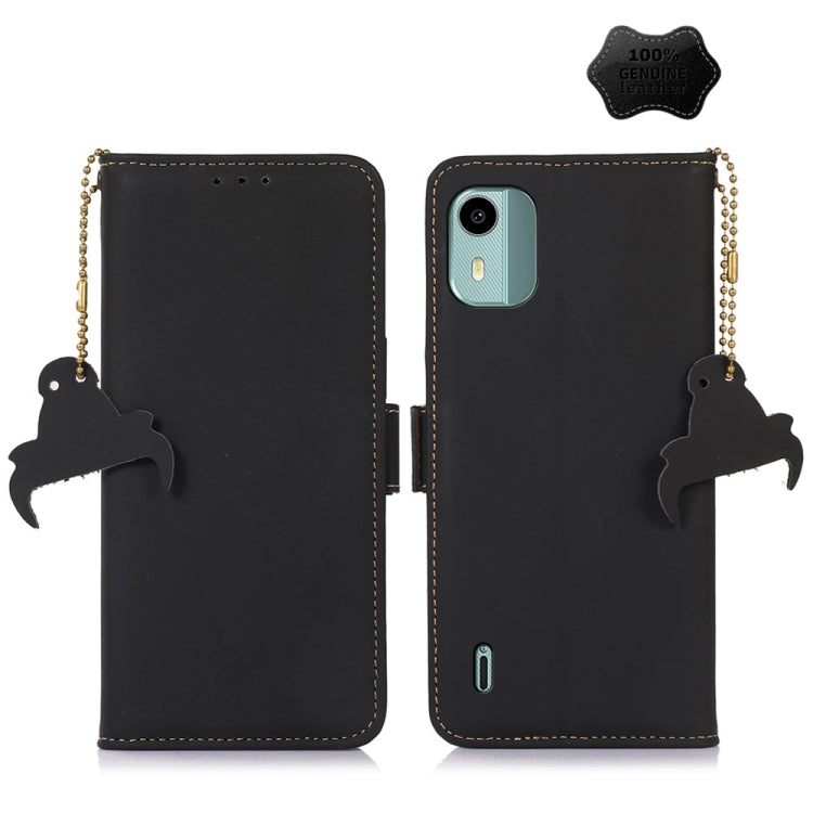 For Nokia C12 4G Genuine Leather Magnetic RFID Leather Phone Case(Black) - Nokia Cases by PMC TechLife | Online Shopping South Africa | PMC TechLife | Buy Now Pay Later Mobicred