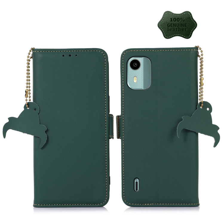 For Nokia C12 4G Genuine Leather Magnetic RFID Leather Phone Case(Green) - Nokia Cases by PMC TechLife | Online Shopping South Africa | PMC TechLife | Buy Now Pay Later Mobicred