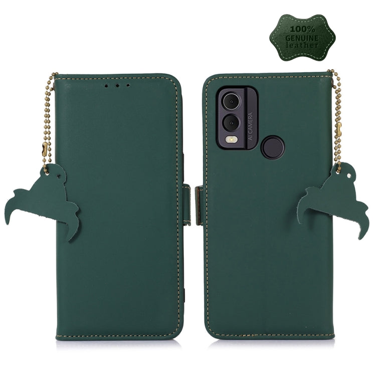 For Nokia C22 4G Genuine Leather Magnetic RFID Leather Phone Case(Green) - Nokia Cases by PMC TechLife | Online Shopping South Africa | PMC TechLife | Buy Now Pay Later Mobicred