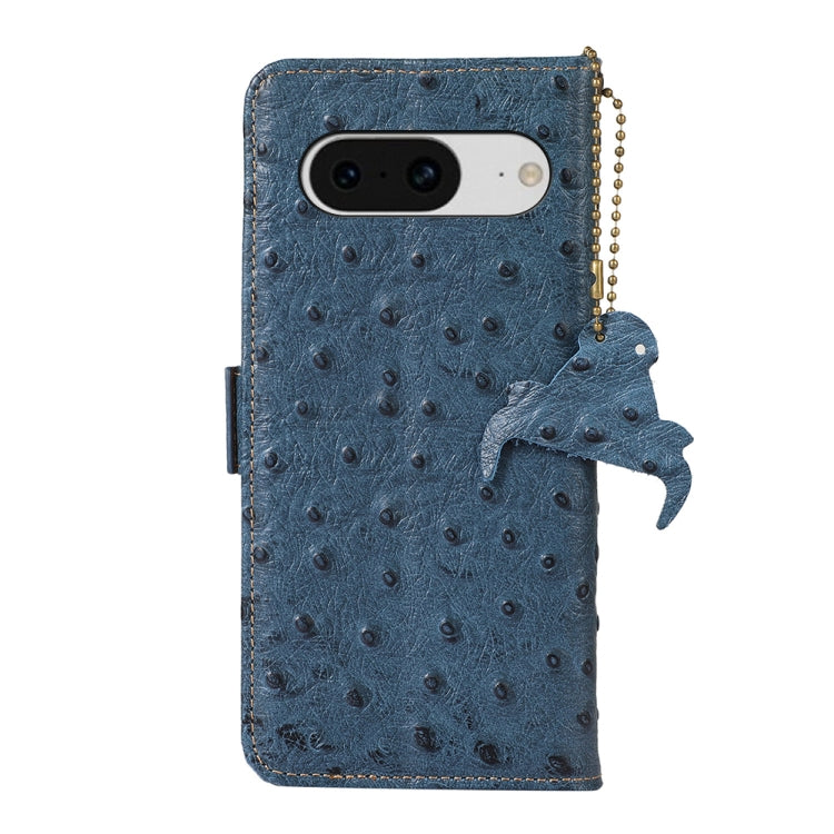 For Google Pixel 8 Ostrich Pattern Genuine Leather RFID Phone Case(Blue) - Google Cases by PMC TechLife | Online Shopping South Africa | PMC TechLife | Buy Now Pay Later Mobicred