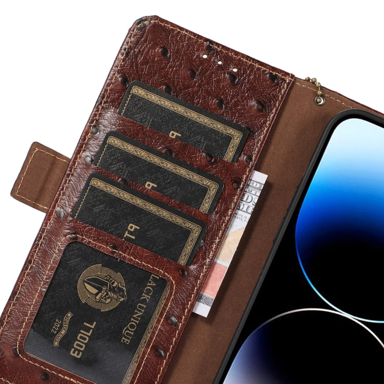 For Google Pixel 8 Pro Ostrich Pattern Genuine Leather RFID Phone Case(Coffee) - Google Cases by PMC TechLife | Online Shopping South Africa | PMC TechLife | Buy Now Pay Later Mobicred