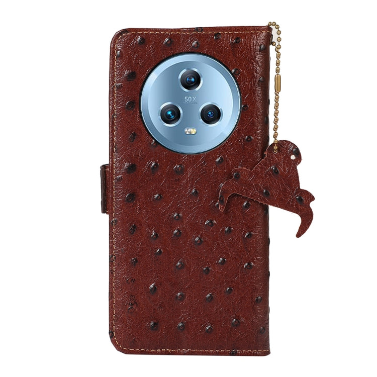 For Honor Magic5 Ostrich Pattern Genuine Leather RFID Phone Case(Coffee) - Honor Cases by PMC TechLife | Online Shopping South Africa | PMC TechLife | Buy Now Pay Later Mobicred