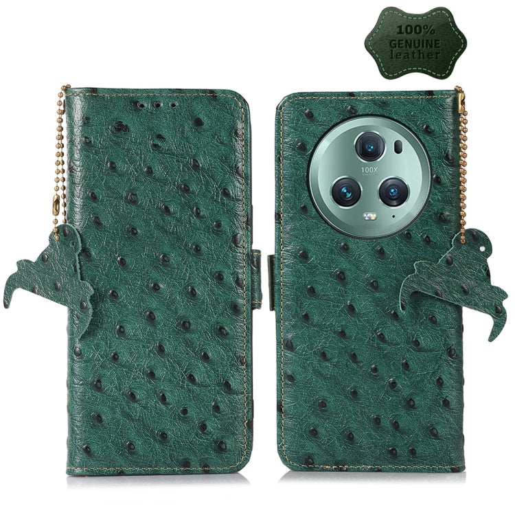 For Honor Magic5 Pro Ostrich Pattern Genuine Leather RFID Phone Case(Green) - Honor Cases by PMC TechLife | Online Shopping South Africa | PMC TechLife | Buy Now Pay Later Mobicred