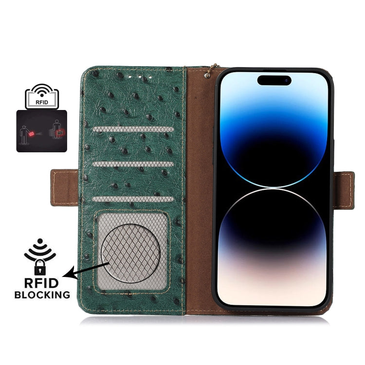 For Honor Magic5 Pro Ostrich Pattern Genuine Leather RFID Phone Case(Green) - Honor Cases by PMC TechLife | Online Shopping South Africa | PMC TechLife | Buy Now Pay Later Mobicred