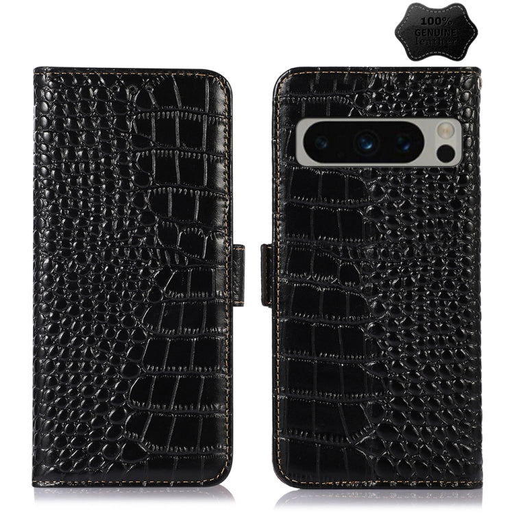 For Google Pixel 8 Pro Crocodile Top Layer Cowhide Leather Phone Case(Black) - Google Cases by PMC TechLife | Online Shopping South Africa | PMC TechLife | Buy Now Pay Later Mobicred