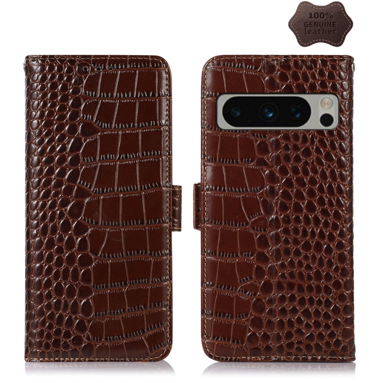 For Google Pixel 8 Pro Crocodile Top Layer Cowhide Leather Phone Case(Brown) - Google Cases by PMC TechLife | Online Shopping South Africa | PMC TechLife | Buy Now Pay Later Mobicred