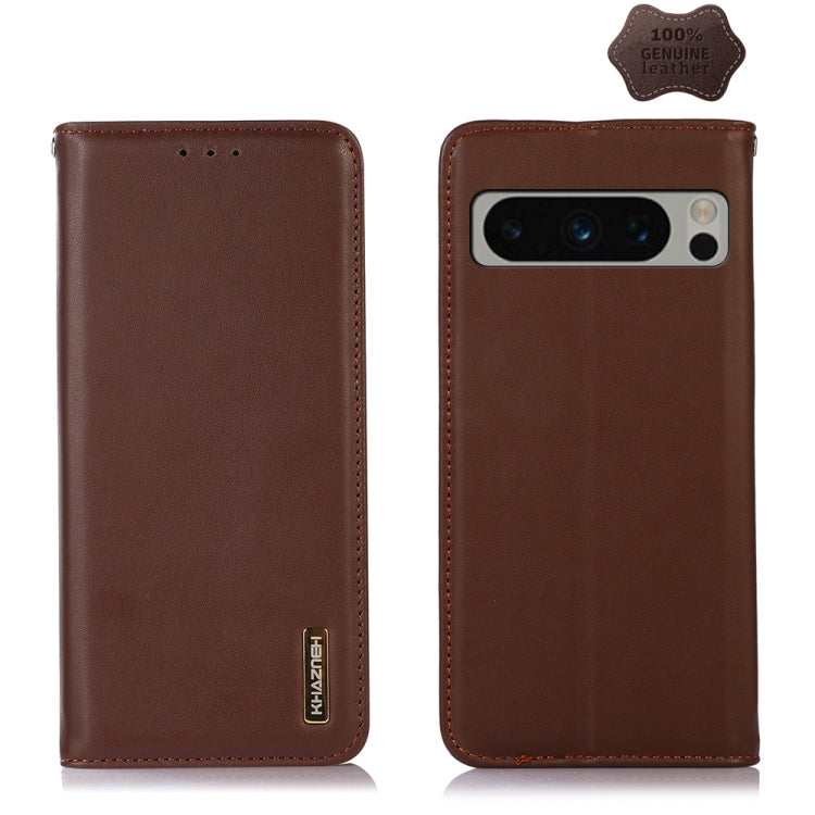 For Google Pixel 8 Pro KHAZNEH Nappa Top Layer Cowhide Leather Phone Case(Brown) - Google Cases by PMC TechLife | Online Shopping South Africa | PMC TechLife | Buy Now Pay Later Mobicred