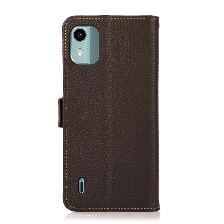 For Nokia C12 4G KHAZNEH Side-Magnetic Litchi Genuine Leather RFID Phone Case(Brown) - Nokia Cases by PMC TechLife | Online Shopping South Africa | PMC TechLife | Buy Now Pay Later Mobicred