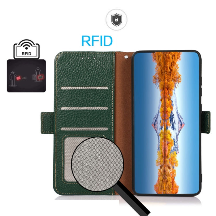 For Google Pixel 8 Pro KHAZNEH Side-Magnetic Litchi Genuine Leather RFID Phone Case(Green) - Google Cases by PMC TechLife | Online Shopping South Africa | PMC TechLife | Buy Now Pay Later Mobicred