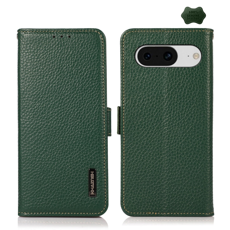 For Google Pixel 8 KHAZNEH Side-Magnetic Litchi Genuine Leather RFID Phone Case(Green) - Google Cases by PMC TechLife | Online Shopping South Africa | PMC TechLife | Buy Now Pay Later Mobicred