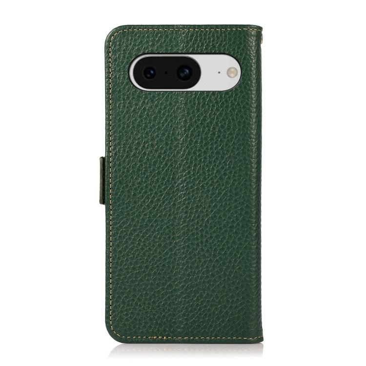 For Google Pixel 8 KHAZNEH Side-Magnetic Litchi Genuine Leather RFID Phone Case(Green) - Google Cases by PMC TechLife | Online Shopping South Africa | PMC TechLife | Buy Now Pay Later Mobicred
