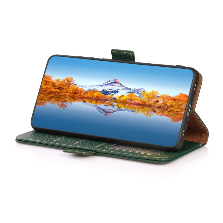 For Google Pixel 8 KHAZNEH Side-Magnetic Litchi Genuine Leather RFID Phone Case(Green) - Google Cases by PMC TechLife | Online Shopping South Africa | PMC TechLife | Buy Now Pay Later Mobicred