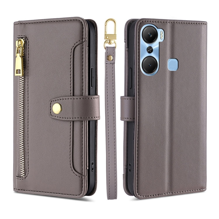 For Infinix Hot 12 Pro Sheep Texture Cross-body Zipper Wallet Leather Phone Case(Grey) - Infinix Cases by PMC TechLife | Online Shopping South Africa | PMC TechLife | Buy Now Pay Later Mobicred