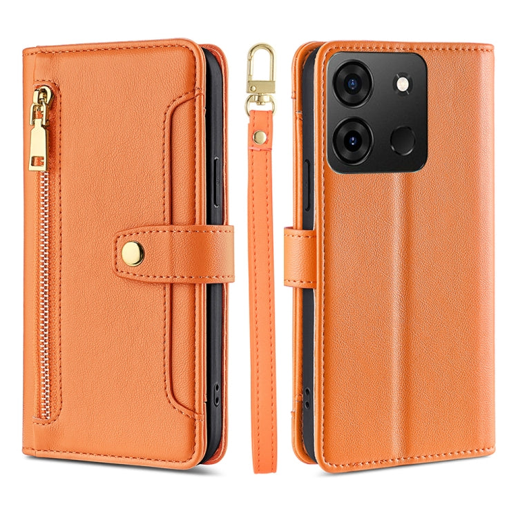 For Infinix Smart 7 Sheep Texture Cross-body Zipper Wallet Leather Phone Case(Orange) - Infinix Cases by PMC TechLife | Online Shopping South Africa | PMC TechLife | Buy Now Pay Later Mobicred