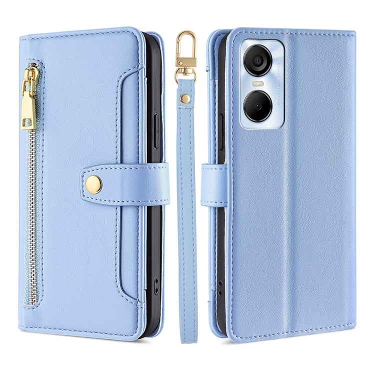 For Tecno Pop 6 Pro Sheep Texture Cross-body Zipper Wallet Leather Phone Case(Blue) - Tecno Cases by PMC TechLife | Online Shopping South Africa | PMC TechLife | Buy Now Pay Later Mobicred
