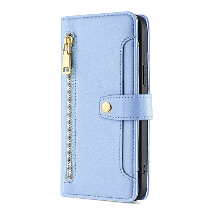 For Tecno Pop 6 Pro Sheep Texture Cross-body Zipper Wallet Leather Phone Case(Blue) - Tecno Cases by PMC TechLife | Online Shopping South Africa | PMC TechLife | Buy Now Pay Later Mobicred