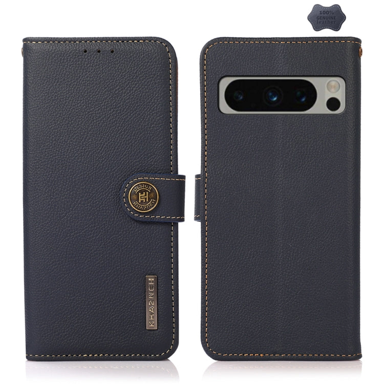 For Google Pixel 8 Pro KHAZNEH Custer Genuine Leather RFID Phone Case(Blue) - Google Cases by PMC TechLife | Online Shopping South Africa | PMC TechLife | Buy Now Pay Later Mobicred