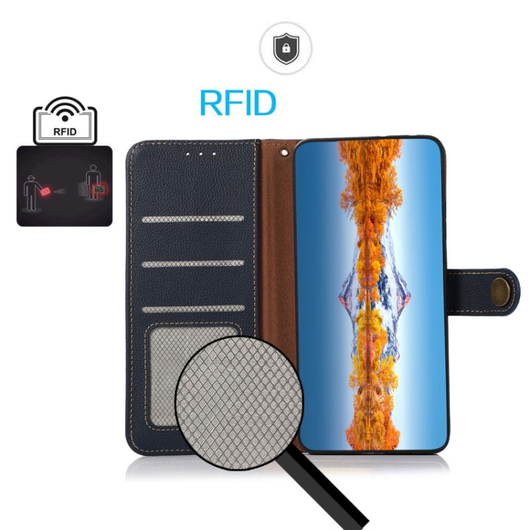 For Google Pixel 8 Pro KHAZNEH Custer Genuine Leather RFID Phone Case(Blue) - Google Cases by PMC TechLife | Online Shopping South Africa | PMC TechLife | Buy Now Pay Later Mobicred