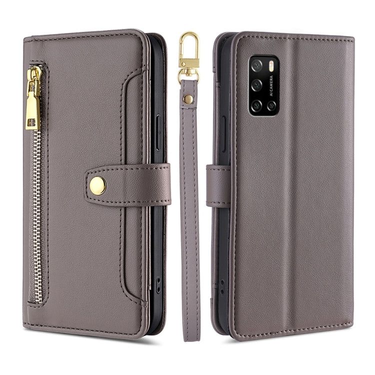 For Rakuten Big S Sheep Texture Cross-body Zipper Wallet Leather Phone Case(Grey) - More Brand by PMC TechLife | Online Shopping South Africa | PMC TechLife | Buy Now Pay Later Mobicred