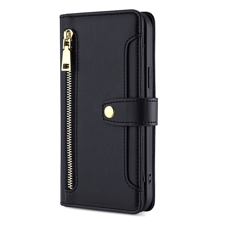 For Nokia G22 Sheep Texture Cross-body Zipper Wallet Leather Phone Case(Black) - Nokia Cases by PMC TechLife | Online Shopping South Africa | PMC TechLife | Buy Now Pay Later Mobicred