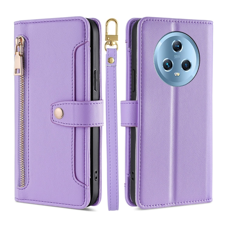 For Honor Magic5 Sheep Texture Cross-body Zipper Wallet Leather Phone Case(Purple) - Honor Cases by PMC TechLife | Online Shopping South Africa | PMC TechLife | Buy Now Pay Later Mobicred