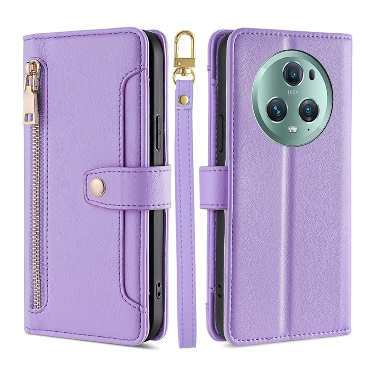 For Honor Magic5 Pro Sheep Texture Cross-body Zipper Wallet Leather Phone Case(Purple) - Honor Cases by PMC TechLife | Online Shopping South Africa | PMC TechLife | Buy Now Pay Later Mobicred