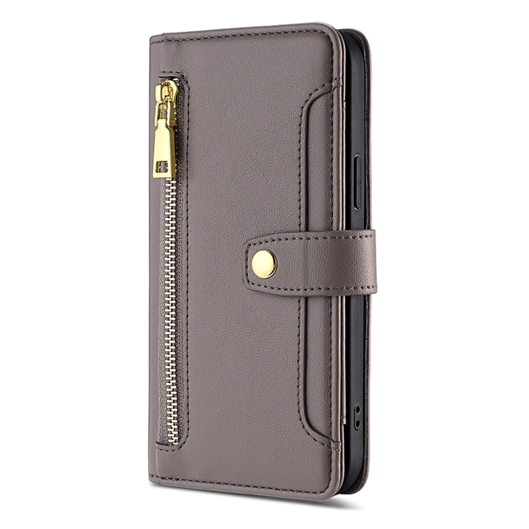 For OnePlus Ace 2V 5G Sheep Texture Cross-body Zipper Wallet Leather Phone Case(Grey) - OnePlus Cases by PMC TechLife | Online Shopping South Africa | PMC TechLife | Buy Now Pay Later Mobicred