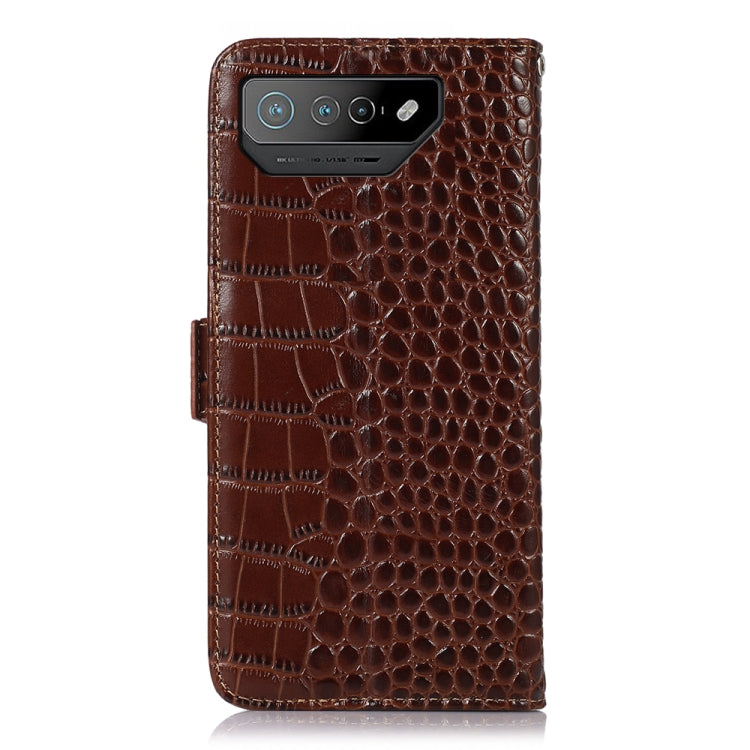 For Asus ROG Phone 7 Crocodile Top Layer Cowhide Leather Phone Case(Brown) - ASUS Cases by PMC TechLife | Online Shopping South Africa | PMC TechLife | Buy Now Pay Later Mobicred