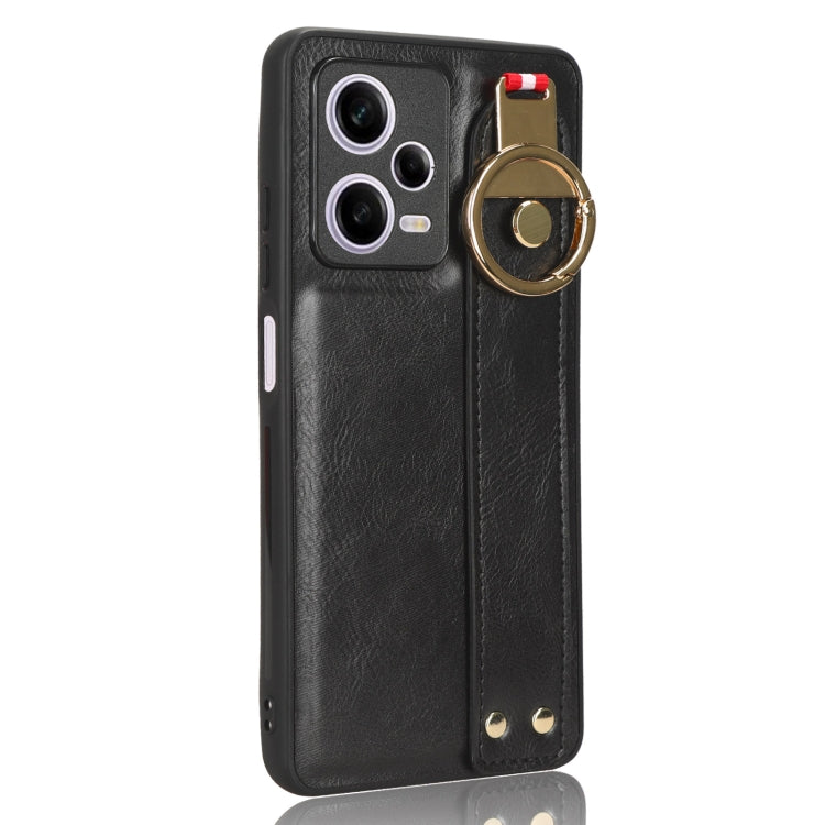 For Redmi Note 12 Pro 5G Global Wristband Leather Back Phone Case(Black) - Xiaomi Cases by PMC TechLife | Online Shopping South Africa | PMC TechLife | Buy Now Pay Later Mobicred