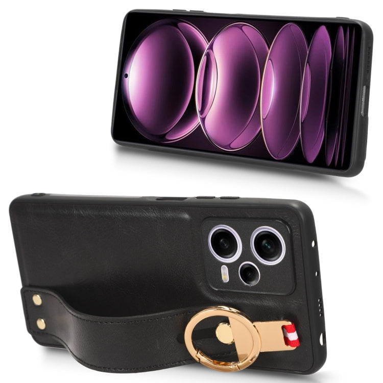 For Redmi Note 12 Pro 5G Global Wristband Leather Back Phone Case(Black) - Xiaomi Cases by PMC TechLife | Online Shopping South Africa | PMC TechLife | Buy Now Pay Later Mobicred