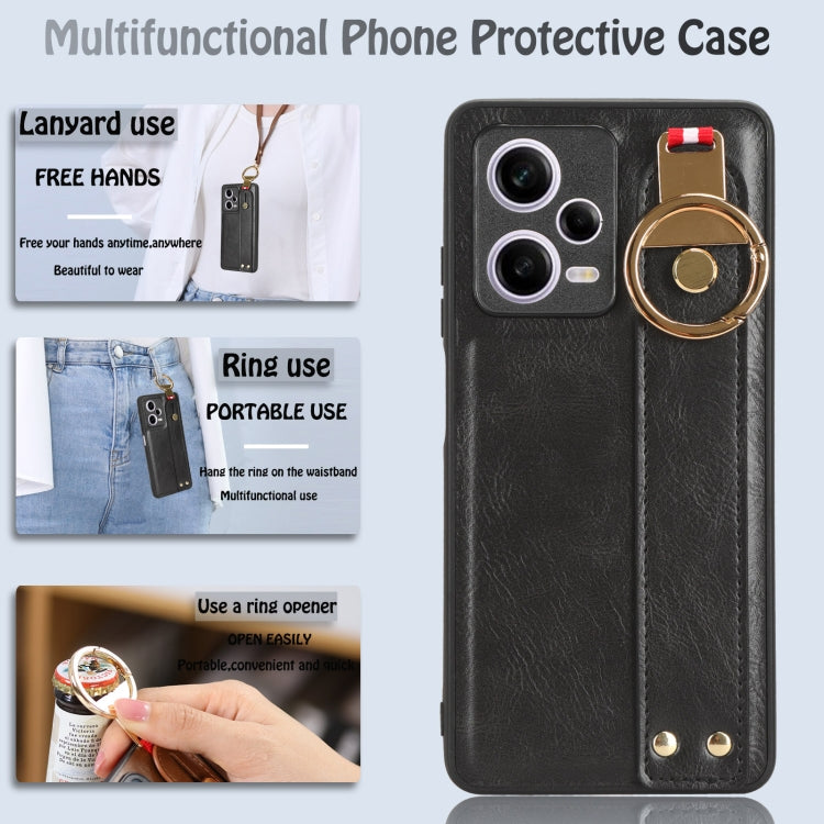 For Redmi Note 12 Pro 5G Global Wristband Leather Back Phone Case(Black) - Xiaomi Cases by PMC TechLife | Online Shopping South Africa | PMC TechLife | Buy Now Pay Later Mobicred