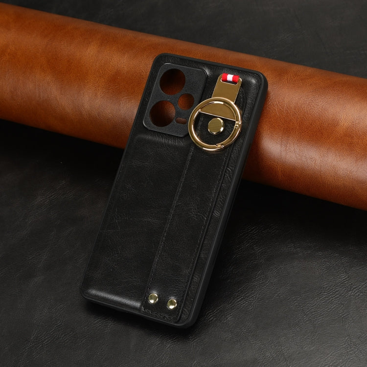 For Redmi Note 12 Pro 5G Global Wristband Leather Back Phone Case(Black) - Xiaomi Cases by PMC TechLife | Online Shopping South Africa | PMC TechLife | Buy Now Pay Later Mobicred
