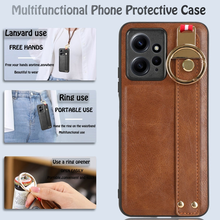 For Redmi Note 12 4G Global Wristband Leather Back Phone Case(Brown) - Note 12 Cases by PMC TechLife | Online Shopping South Africa | PMC TechLife | Buy Now Pay Later Mobicred