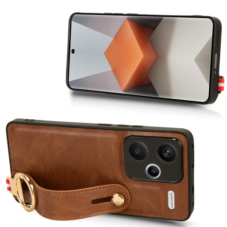 For Xiaomi Redmi Note 13 Pro+ Wristband Leather Back Phone Case(Brown) - free shipping - PMC TechLife - Order now!