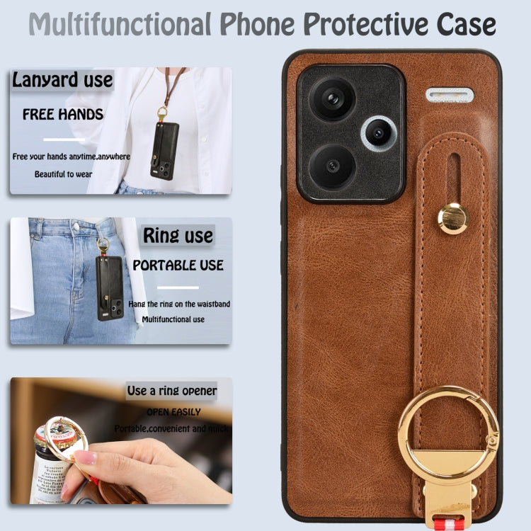 For Xiaomi Redmi Note 13 Pro+ Wristband Leather Back Phone Case(Brown) - free shipping - PMC TechLife - Order now!