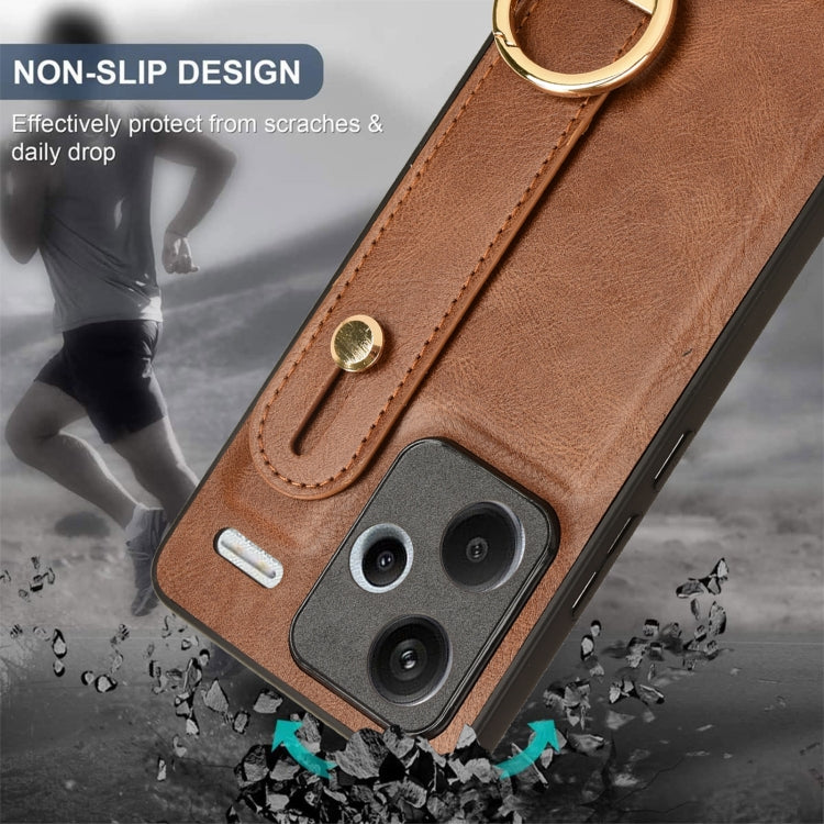 For Xiaomi Redmi Note 13 Pro+ Wristband Leather Back Phone Case(Brown) - free shipping - PMC TechLife - Order now!