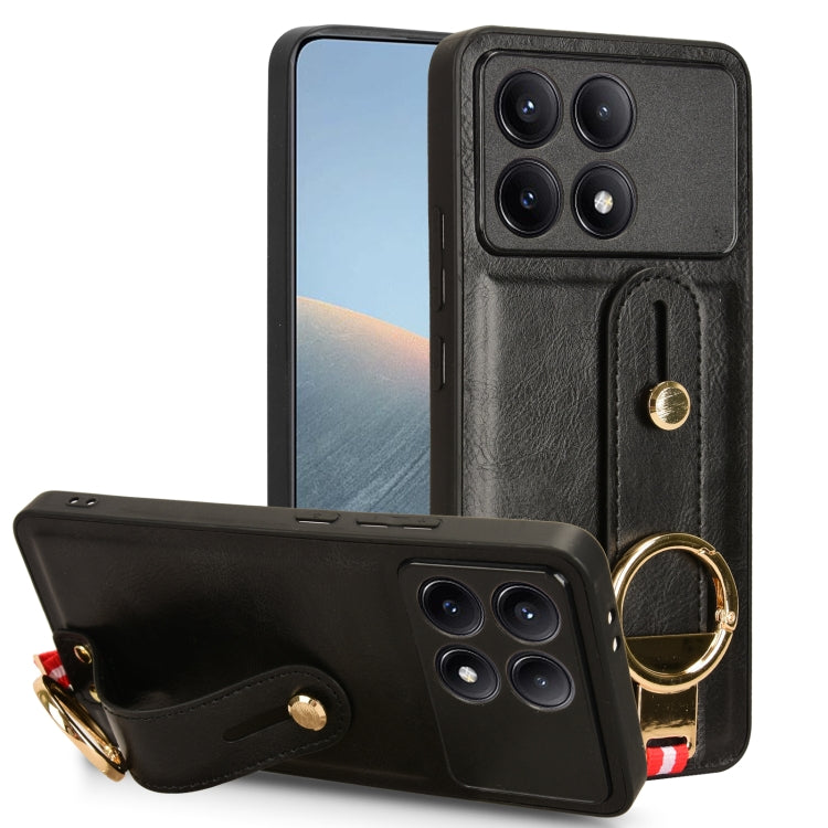 For Xiaomi Poco X6 Pro/Redmi K70E Wristband Leather Back Phone Case(Black) - K70E Cases by PMC TechLife | Online Shopping South Africa | PMC TechLife | Buy Now Pay Later Mobicred