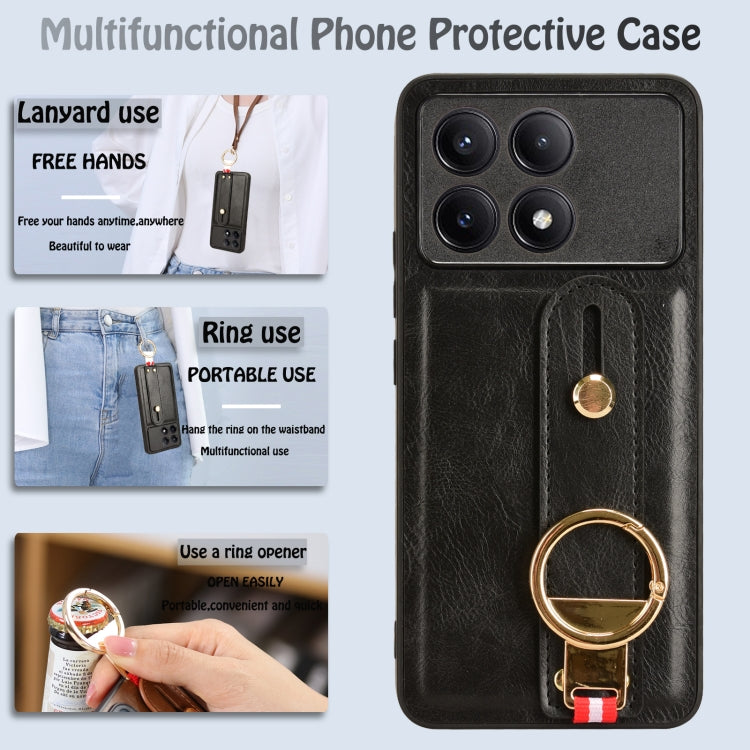 For Xiaomi Poco X6 Pro/Redmi K70E Wristband Leather Back Phone Case(Black) - K70E Cases by PMC TechLife | Online Shopping South Africa | PMC TechLife | Buy Now Pay Later Mobicred