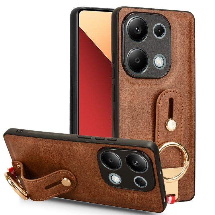 For Xiaomi Redmi Note 13 Pro 4G Wristband Leather Back Phone Case(Brown) - free shipping - PMC TechLife - Order now!
