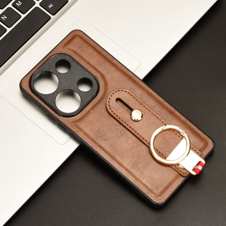 For Xiaomi Redmi Note 13 Pro 4G Wristband Leather Back Phone Case(Brown) - free shipping - PMC TechLife - Order now!