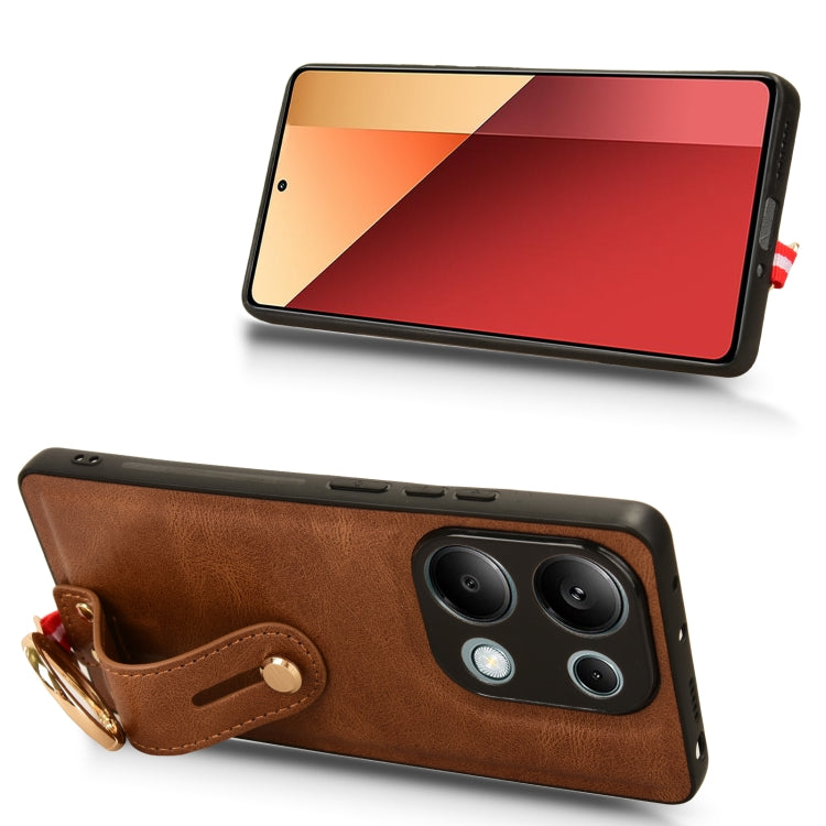 For Xiaomi Redmi Note 13 Pro 4G Wristband Leather Back Phone Case(Brown) - free shipping - PMC TechLife - Order now!