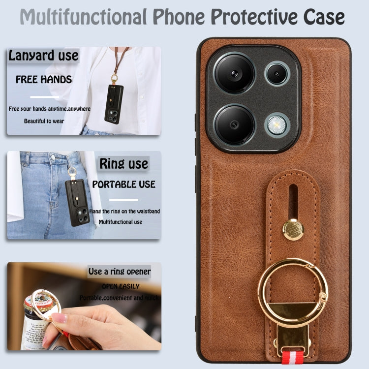 For Xiaomi Redmi Note 13 Pro 4G Wristband Leather Back Phone Case(Brown) - free shipping - PMC TechLife - Order now!