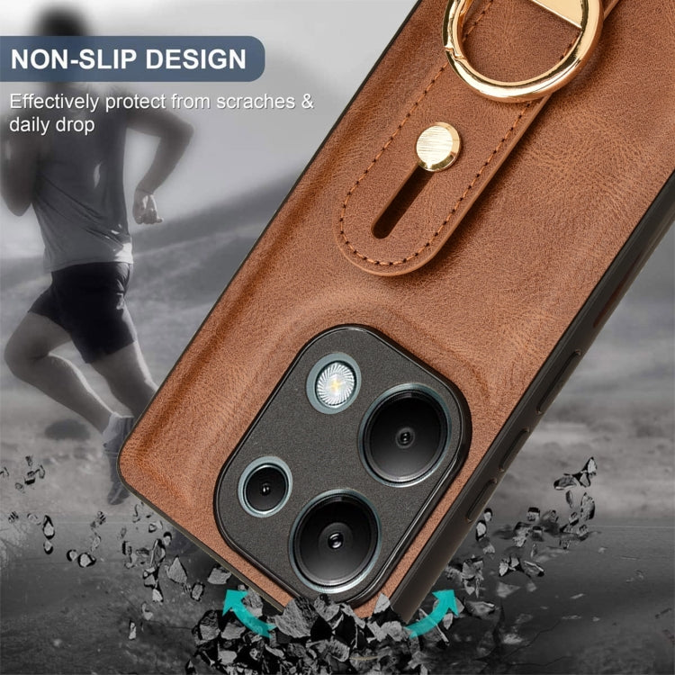 For Xiaomi Redmi Note 13 Pro 4G Wristband Leather Back Phone Case(Brown) - free shipping - PMC TechLife - Order now!
