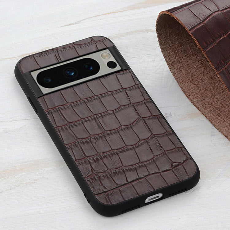 For Google Pixel 8 Pro Crocodile Texture Genuine Leather Phone Case(Brown) - Google Cases by PMC TechLife | Online Shopping South Africa | PMC TechLife | Buy Now Pay Later Mobicred